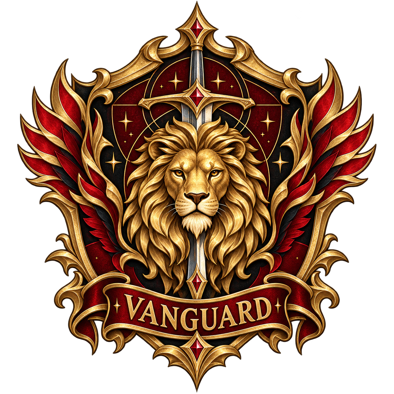 House of the Vanguard crest: a gold lion before an upright sword